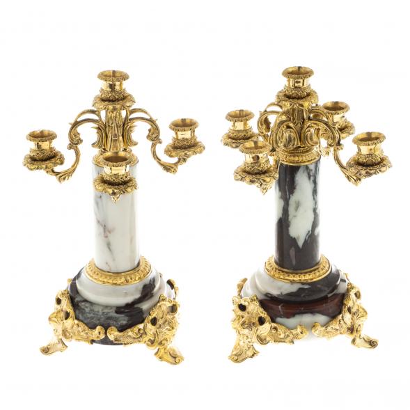 Бронзовые канделябры &amp;quot;Барокко&amp;quot; камень мрамор 5 свечей пара 122315