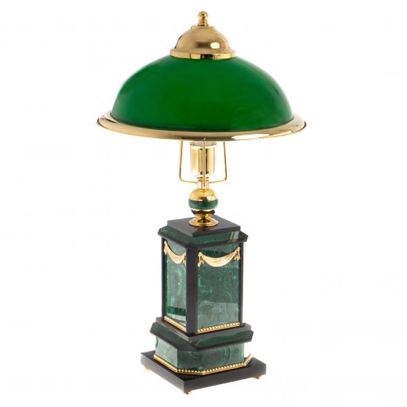 Настольный набор из малахита &amp;quot;Лев с шаром&amp;quot; с лампой 124399