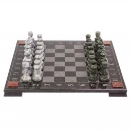 Шахматы с гравировкой "Турнирные" доска 36х36 см серый мрамор змеевик