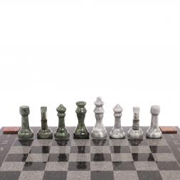 Шахматы с гравировкой "Турнирные" доска 36х36 см серый мрамор змеевик