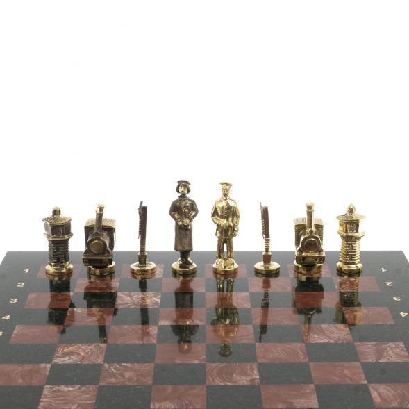 Шахматы из бронзы &amp;quot;Железнодорожники&amp;quot; доска 40х40 см, камень лемезит 127598
