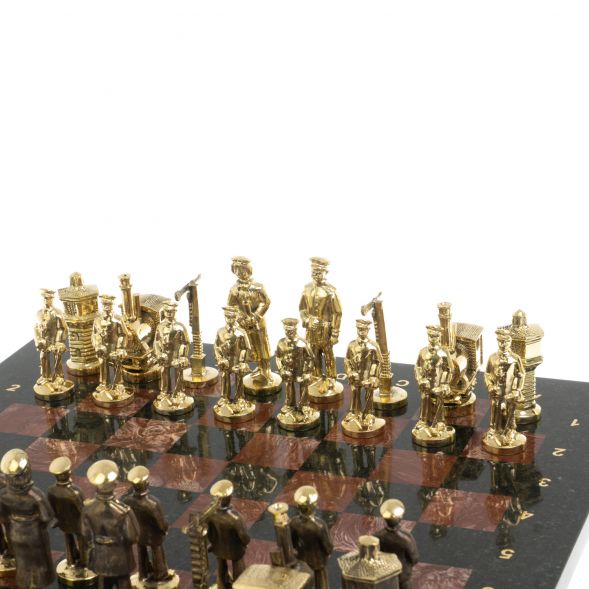 Шахматы из бронзы &amp;quot;Железнодорожники&amp;quot; доска 40х40 см, камень лемезит 127598