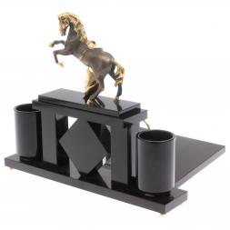 Письменный набор с часами &amp;quot;Конь с попоной&amp;quot; из малахита