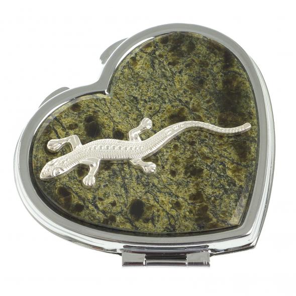 Зеркальце &amp;quot;Сердце&amp;quot; из змеевика с ящерицей цвет серебро 122749