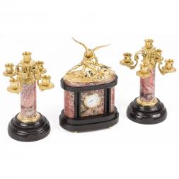 Каминные часы с канделябрами из бронзы &amp;quot;Амур и Психея&amp;quot;