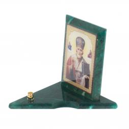 Икона с подсвечником Николай Чудотворец средняя из змеевика 12х12х13 см