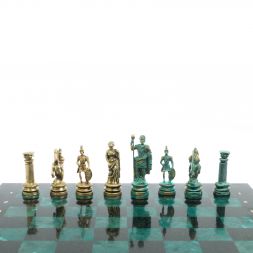 Шахматы &amp;quot;Древний Рим&amp;quot; фигуры бронза / патина 44х44 см змеевик