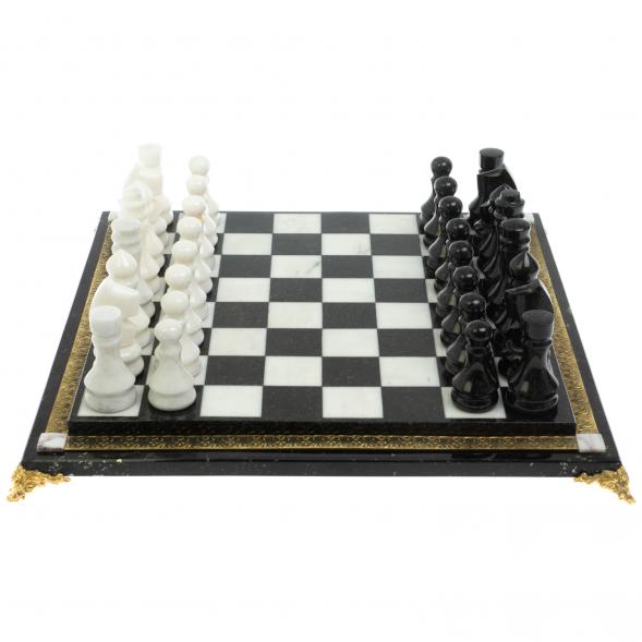 Шахматы каменные на бронзовых ножках мрамор / змеевик 129760