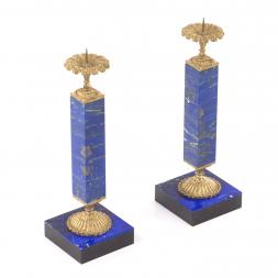 Декоративные подсвечники из натурального камня лазурит с бронзой пара