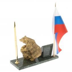 Флагшток с ручкой "Медведь на камне" из змеевика