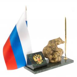 Флагшток с ручкой "Медведь на камне" из змеевика