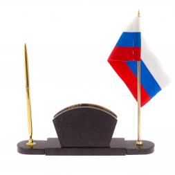Визитница с гербом и флагом России офиокальцит