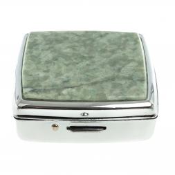Таблетница на 2 отсека камень жадеит цвет серебро