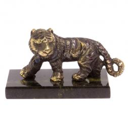 Статуэтка из бронзы "Амурский тигр" темно-зеленый змеевик