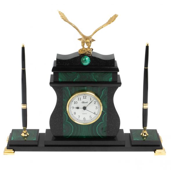 Настольные часы с ручками &amp;quot;Орел&amp;quot; из малахита 127765