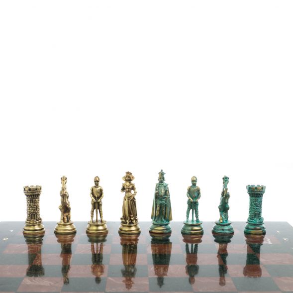 Шахматы &amp;quot;Средневековые рыцари&amp;quot; фигуры бронза / патина 44х44 см лемезит 128391