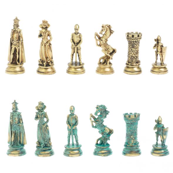 Шахматы &amp;quot;Средневековые рыцари&amp;quot; фигуры бронза / патина 44х44 см лемезит 128391
