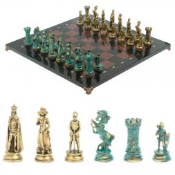 Шахматы "Средневековые рыцари" фигуры бронза / патина 44х44 см лемезит