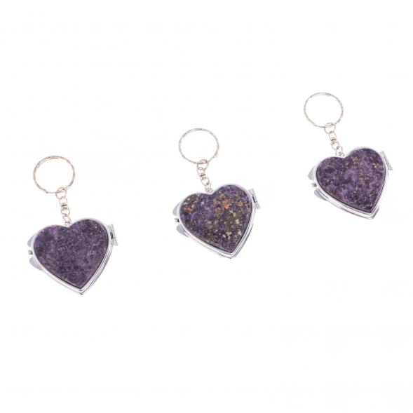 Складное зеркало брелок из сиреневого флюорита сердце 126593