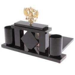 Письменный набор с часами &amp;quot;Герб РФ&amp;quot; из родонита