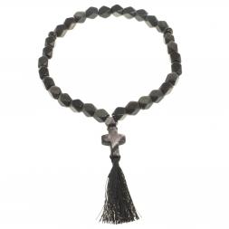 Четки с крестом из обсидиана с иризацией 33 бусины грань