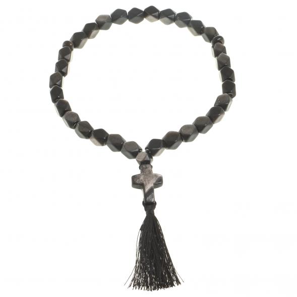 Четки с крестом из обсидиана с иризацией 33 бусины грань 122978