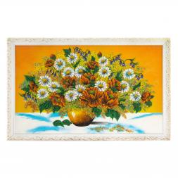Картина &amp;quot;Букет из маков и ромашек&amp;quot; 57х87 см белый багет оранжевый фон