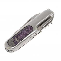Нож мультитул складной 7 в 1 с камнем сиреневый флюорит