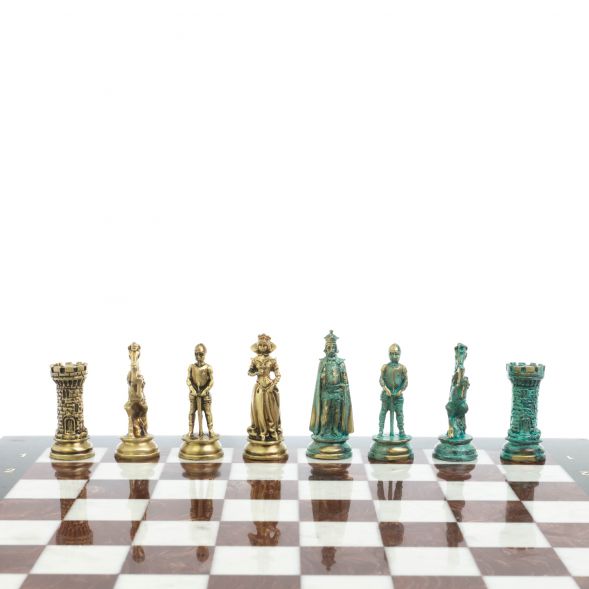 Шахматы &amp;quot;Средневековые рыцари&amp;quot; фигуры бронза / патина 44х44 см мрамор лемезит 128392