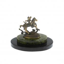 Декоративная статуэтка из бронзы &amp;quot;Святой Георгий&amp;quot; камень змеевик