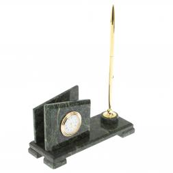 Визитница настольная с подставкой под ручку &amp;quot;Мини 3&amp;quot; камень змеевик