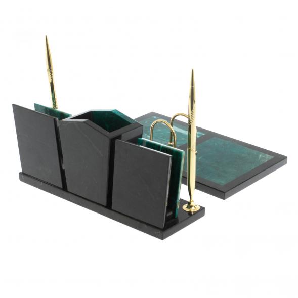 Настольный набор из змеевика &amp;quot;Галант&amp;quot; с часами 128070