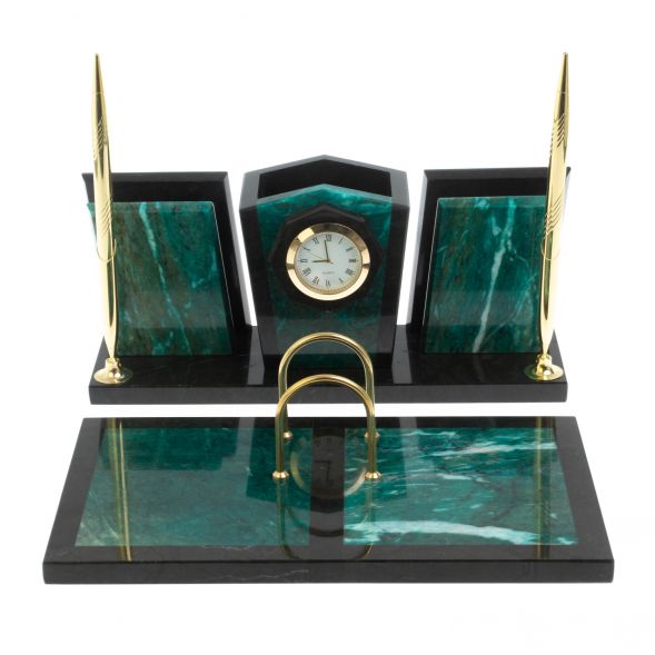 Настольный набор из змеевика &amp;quot;Галант&amp;quot; с часами 128070