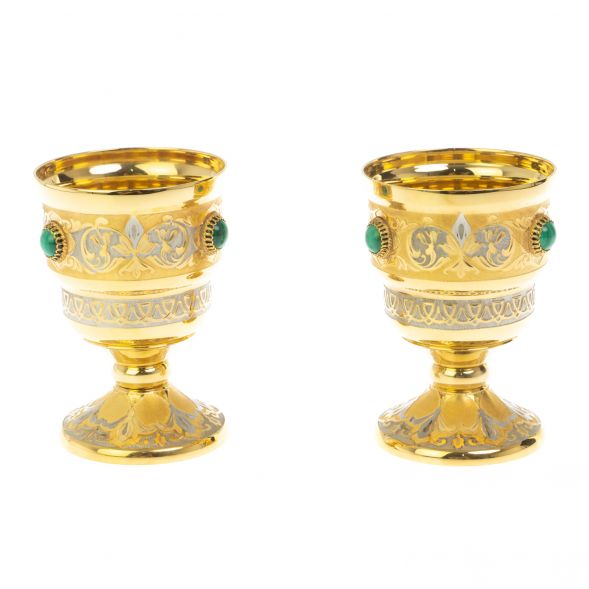 Набор из двух чарок для крепких напитков камень малахит Златоуст 128764