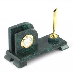 Настольная визитница &amp;quot;Мини 1&amp;quot; с подставкой под ручку из змеевика