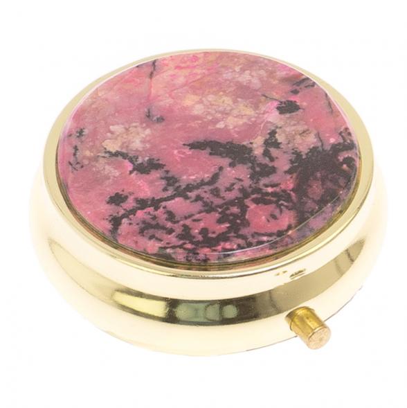 Таблетница на 3 отсека камень родонит цвет золото 125537