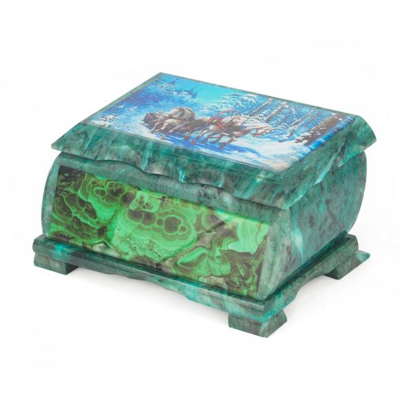 Шкатулка &amp;quot;Тройка лошадей&amp;quot; с иллюстрацией под малахит н2 17,5х10,5х8 см 118779