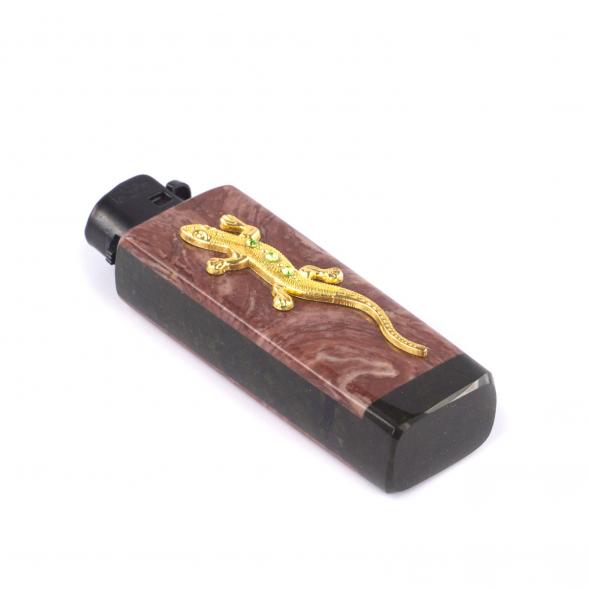 Сувенирный набор пепельница и зажигалка с ящерицей из змеевика 121317