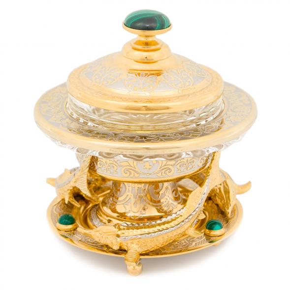 Икорница &amp;quot;Три стерлядки&amp;quot; камень малахит Златоуст 116464