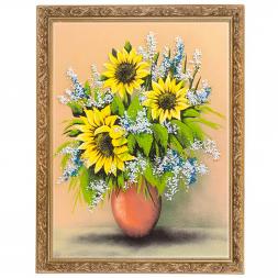Картина с рисунком из камня "Букет подсолнухов" багет 36х46 см