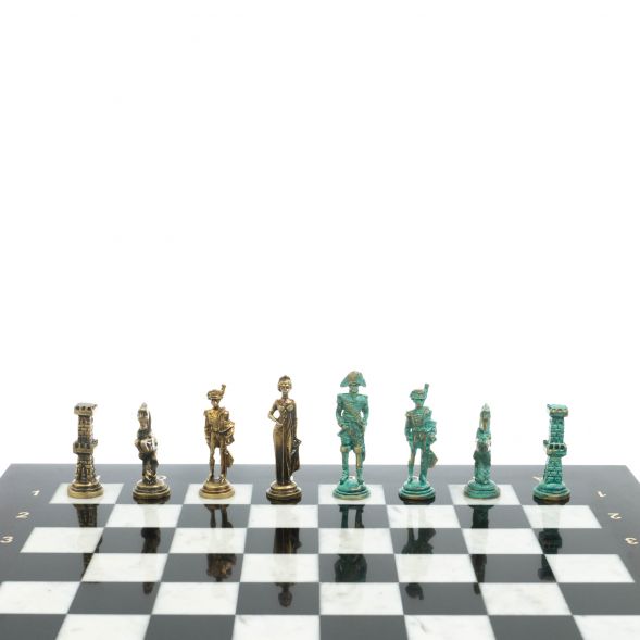 Шахматы &amp;quot;Отечественная война 1812 г. &amp;quot; фигуры бронза / патина 40х40 см мрамор 128396