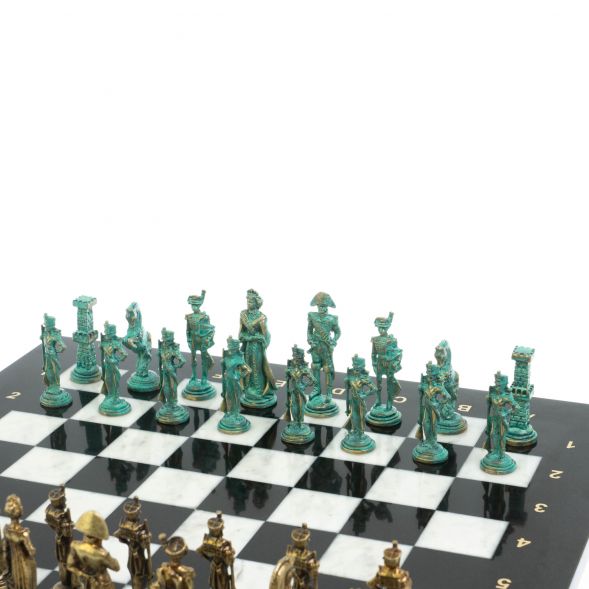 Шахматы &amp;quot;Отечественная война 1812 г. &amp;quot; фигуры бронза / патина 40х40 см мрамор 128396