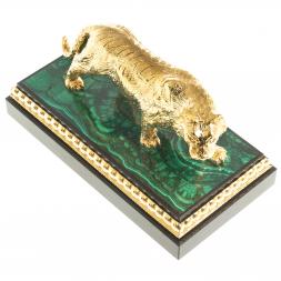 Статуэтка из бронзы &amp;quot;Амурский тигр&amp;quot; камень малахит  Златоуст