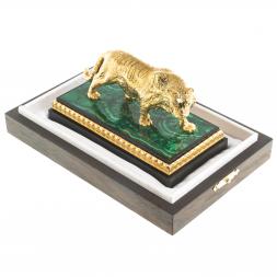 Статуэтка из бронзы &amp;quot;Амурский тигр&amp;quot; камень малахит  Златоуст