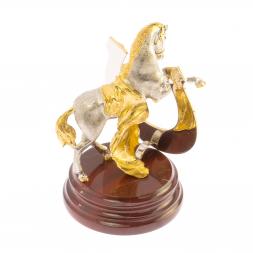 Сувенир "Конь с подковой на счастье" камень яшма, бронза