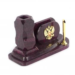 Визитница настольная &amp;quot;Герб РФ&amp;quot; камень змеевик