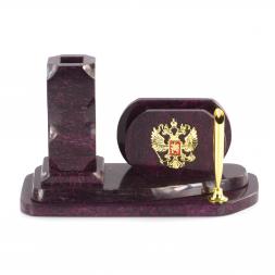 Визитница настольная &amp;quot;Герб РФ&amp;quot; камень змеевик