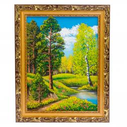 Картина "Летний пейзаж" багет бронза 36х46 см, каменная крошка