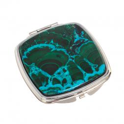 Зеркальце карманное складное из малахита с хризоколлой цвет серебро