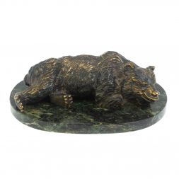 Статуэтка из бронзы &amp;quot;Большой медведь лежит&amp;quot; на подставке из змеевика